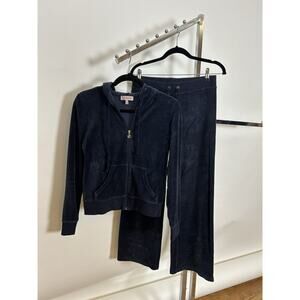 Juicy Couture Navy Velour Tracksuit Set Hoodie & Pants Women's S Y2K Style